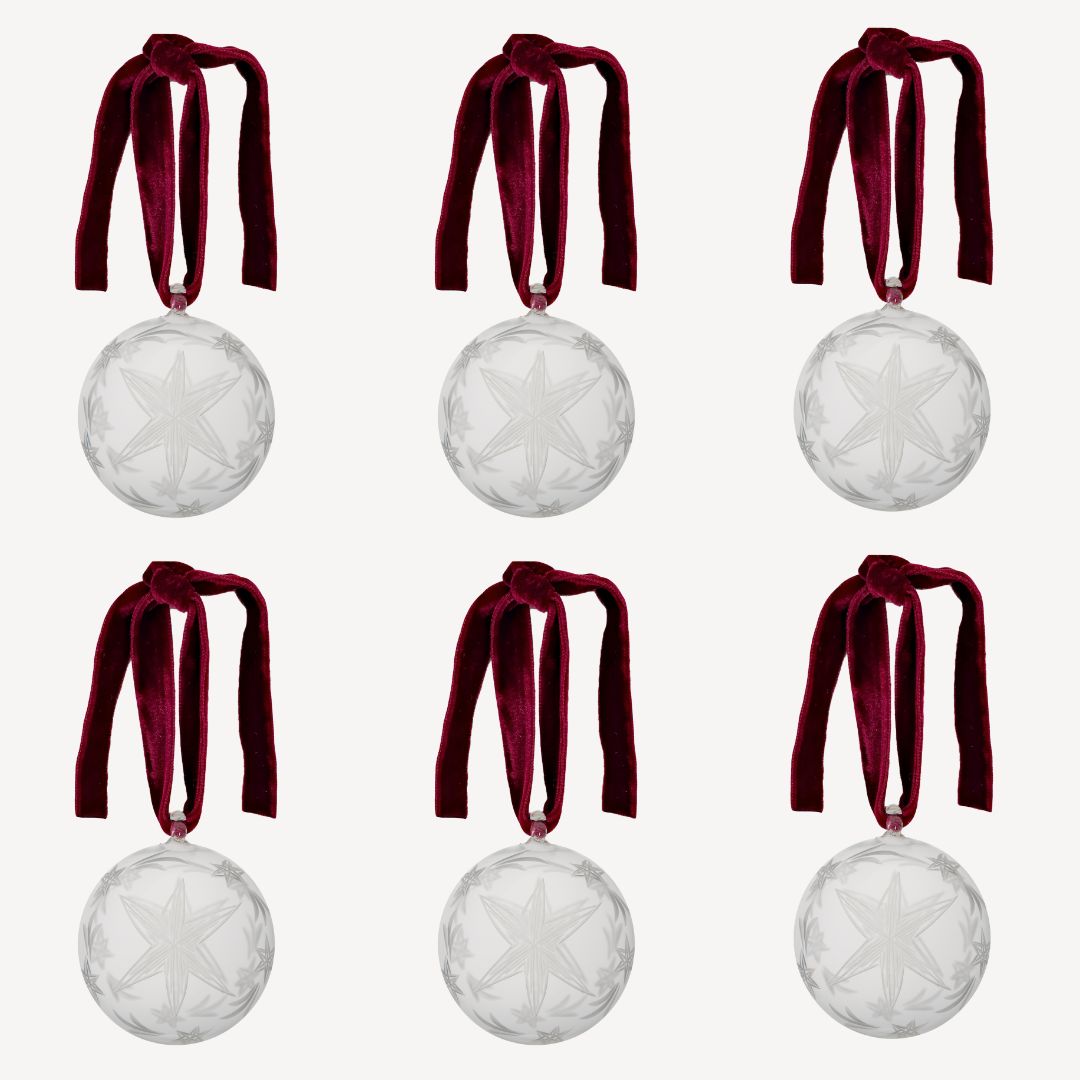 Box of Six Etched Star Christmas Baubles