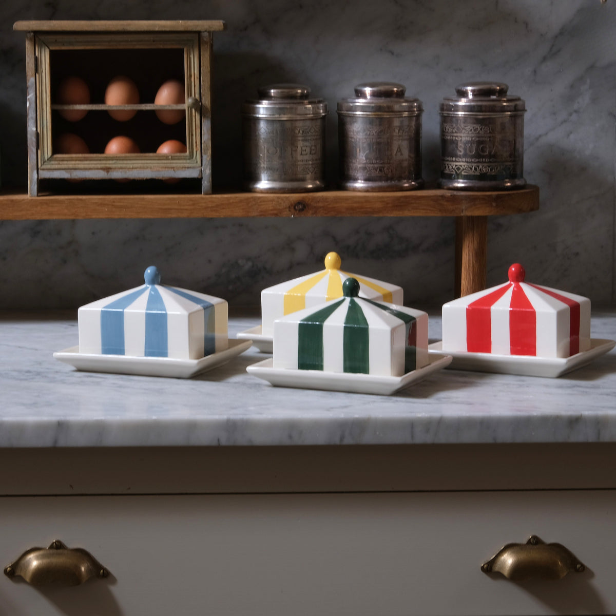 Circus Stripe Butter Dish - Yellow