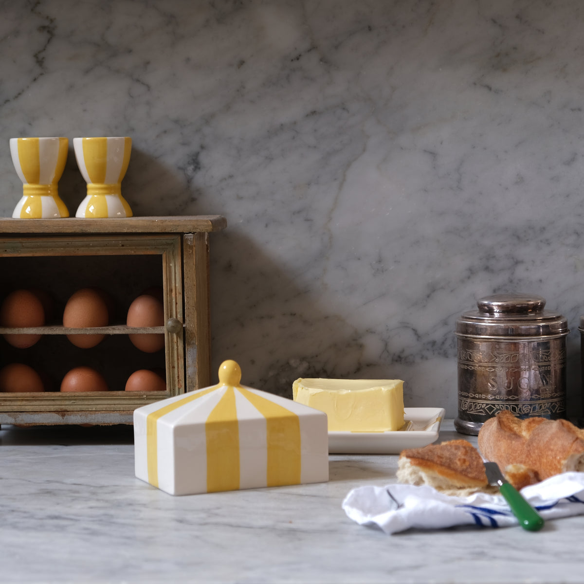 Circus Stripe Butter Dish - Yellow