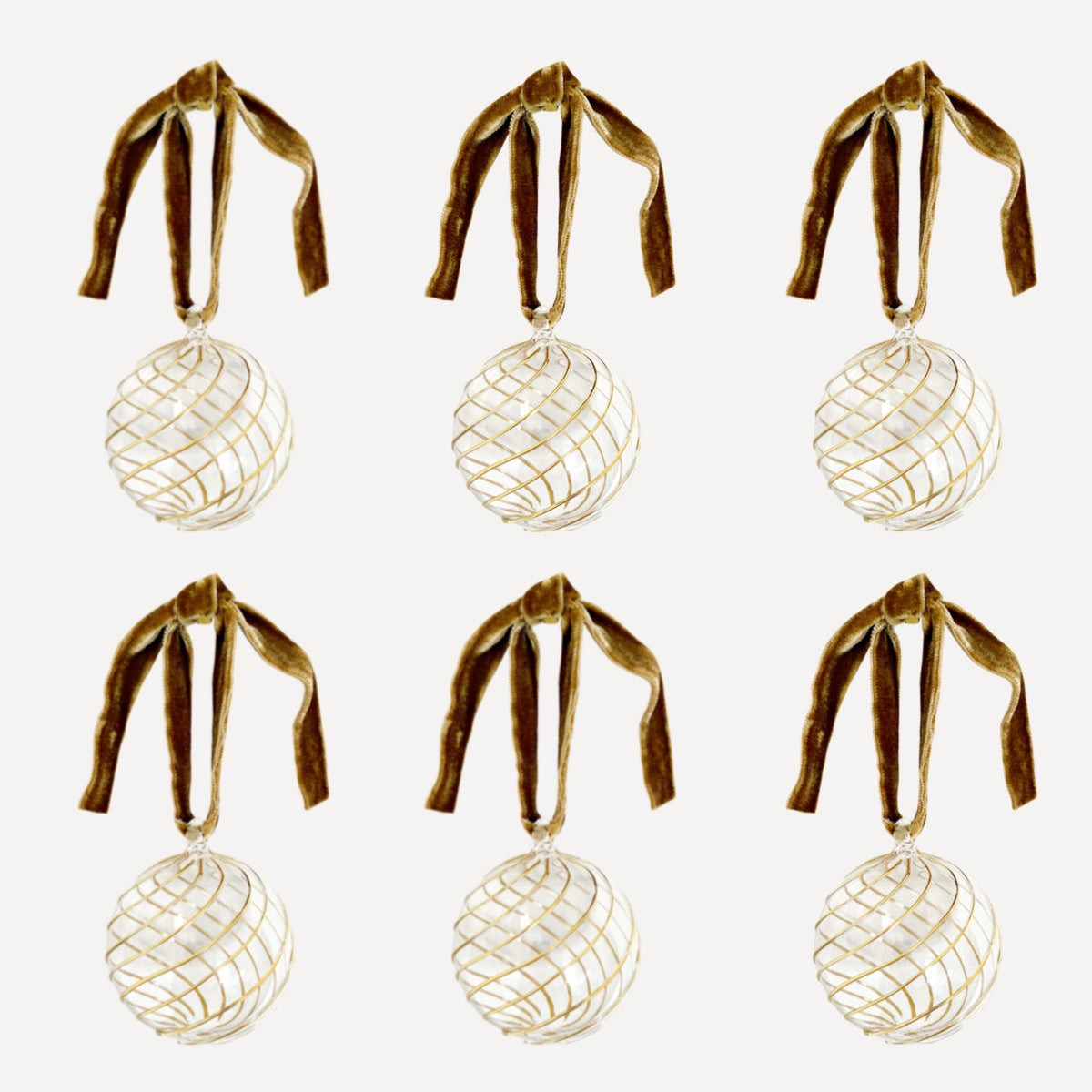 Issy Granger Gold Glass Christmas Baubles. Glass Christmas tree ornaments. Tree decorations. Bx of six glass Christmas baubles.