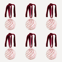 Issy Granger Red Glass Swirl Christmsa Baubles. Glass Christmas Ornaments. Christmas Tree Decorations. Box of six Christmas ornaments.