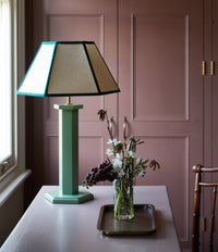 Issy Granger Medium Hexagon Cream, Green, Linen Lampshade. Shade. Table Lamp. Lighting Shade
