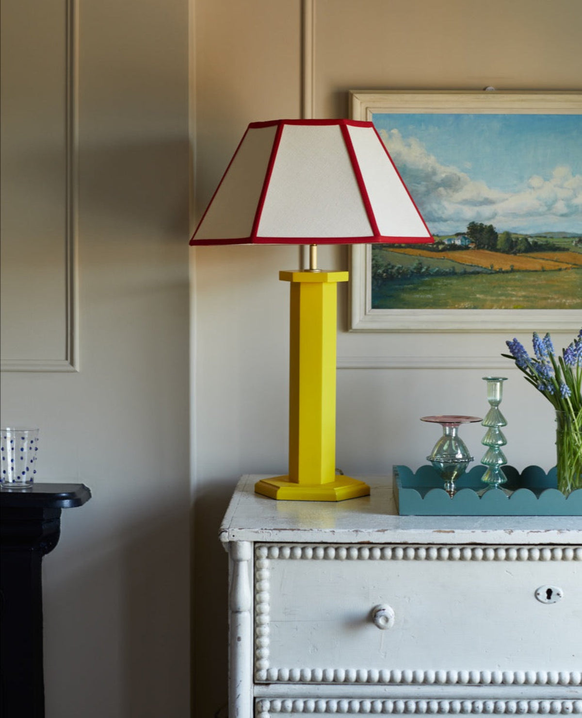 Issy Granger Red Trim Hexagon Lampshade Linen Lamp Shade