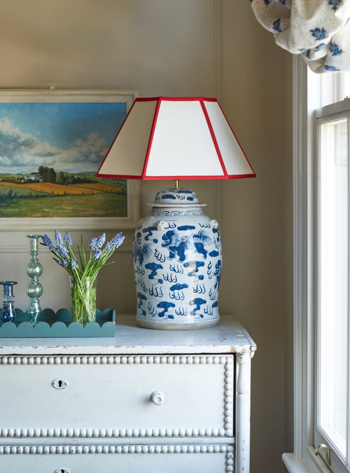 Issy Granger Large Red Trim Hexagon Lampshade Shade