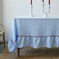 Issy Granger Double Piped Blue Linen Tablecloth