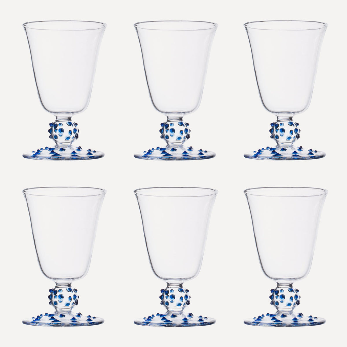Issy Granger wine glass. Blue Spotty Wine Glass. Blue dotty wine glass. Champagne glass. Set of six wine glasses. Six wine glasses