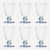 Issy Granger wine glass. Blue Spotty Wine Glass. Blue dotty wine glass. Champagne glass. Set of six wine glasses. Six wine glasses