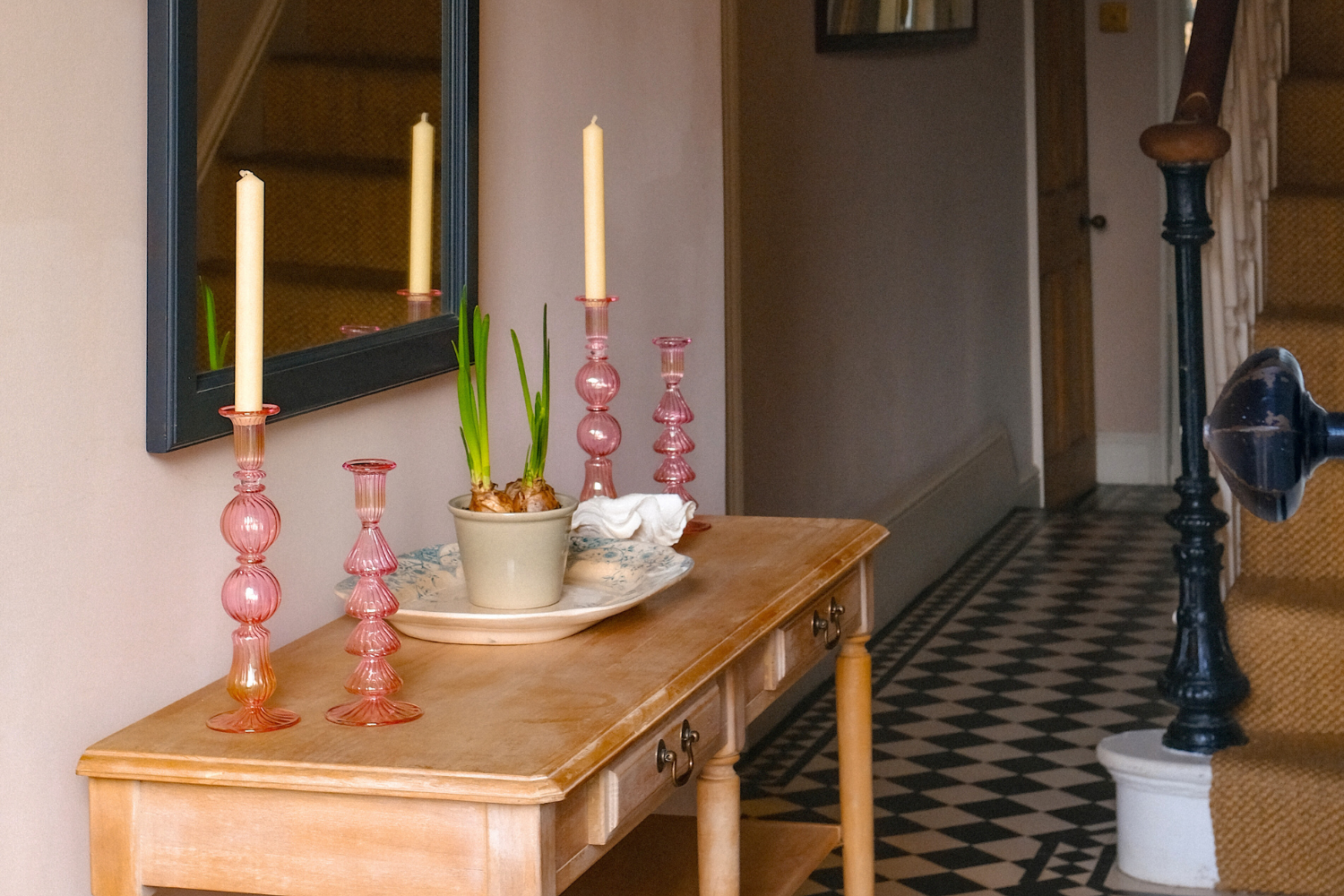 Issy Granger Coloured Glass Candle Holders in Pink 