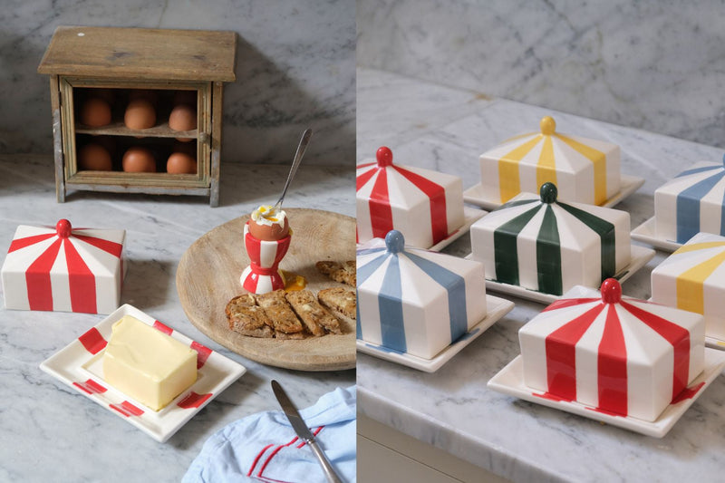 Striped Ceramic Butter Dish