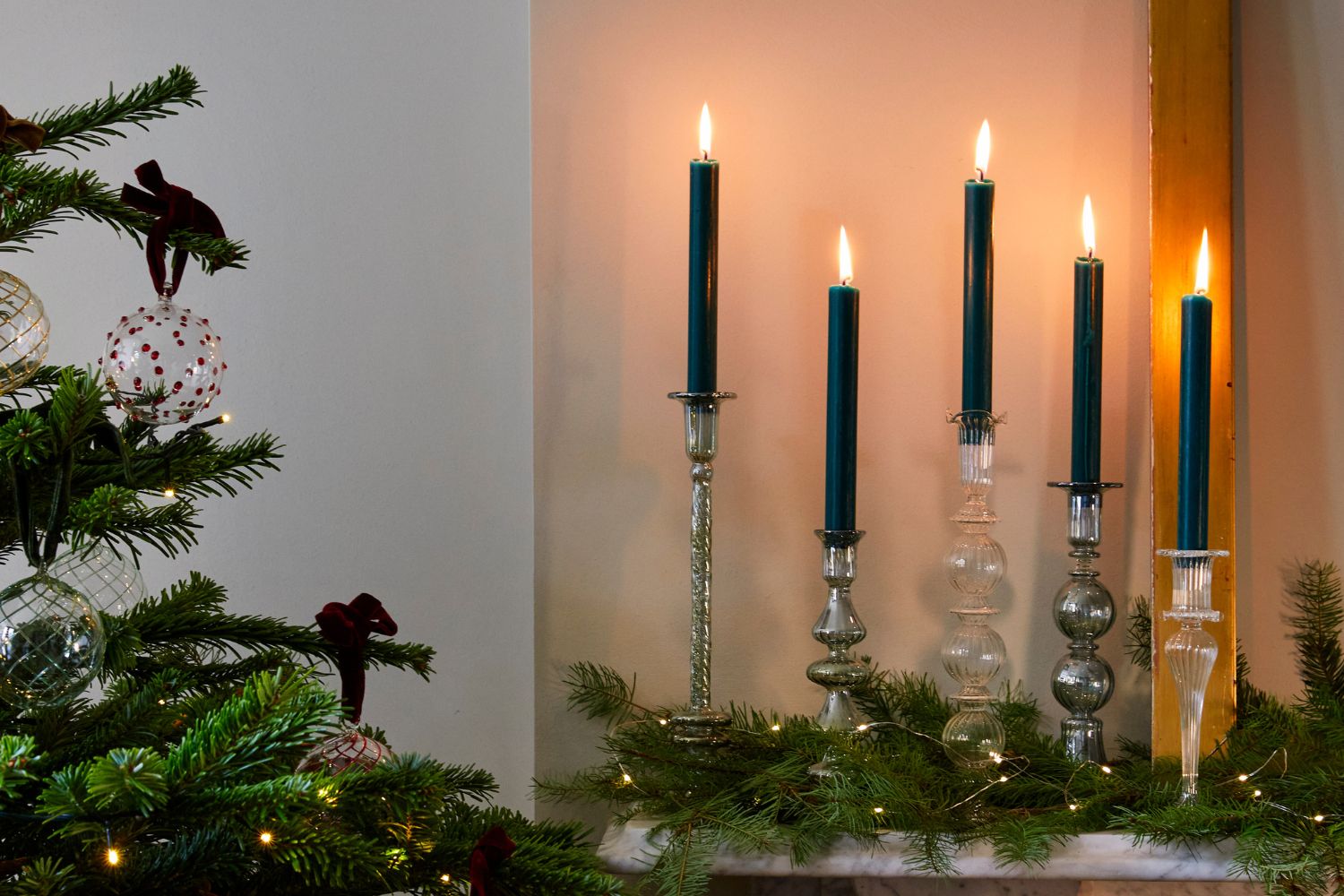 Glass Christmas Candlesticks