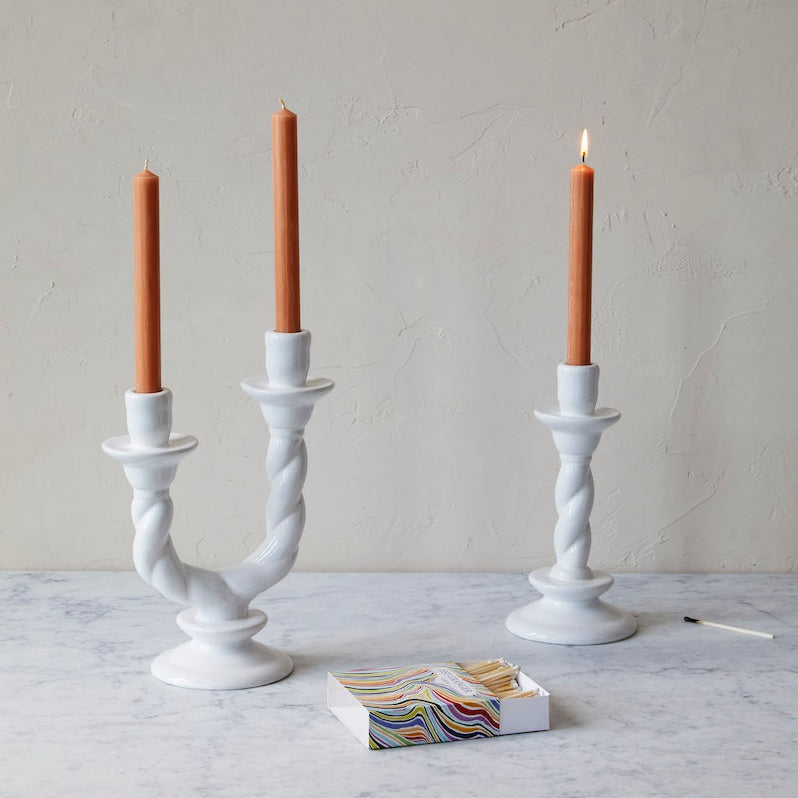Issy Granger Ceramic Candlesticks Candle Holder Orange Candles Twisted Candlestick Double Candle holder