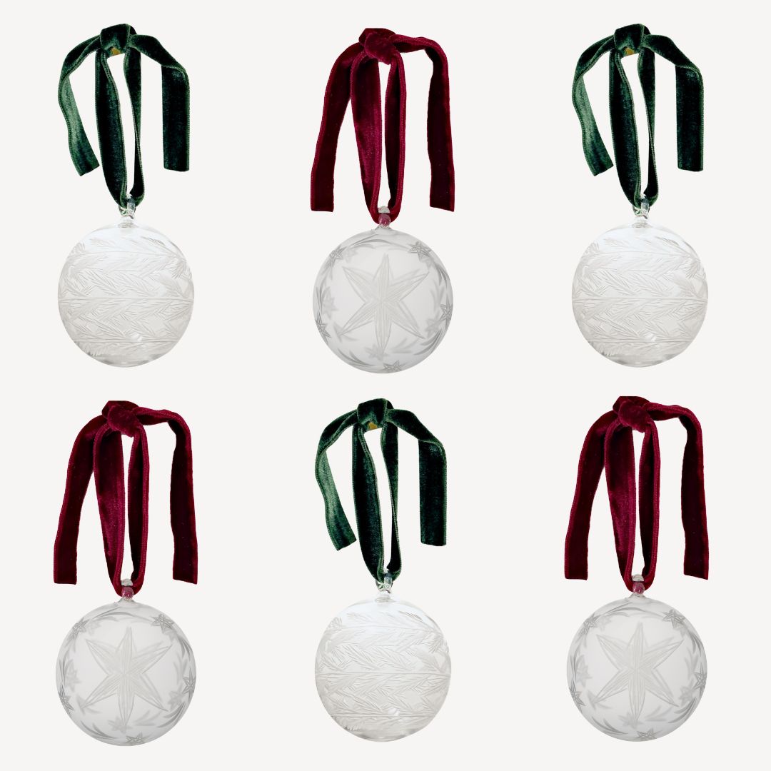 Box of Six Etched Christmas Baubles - Mix