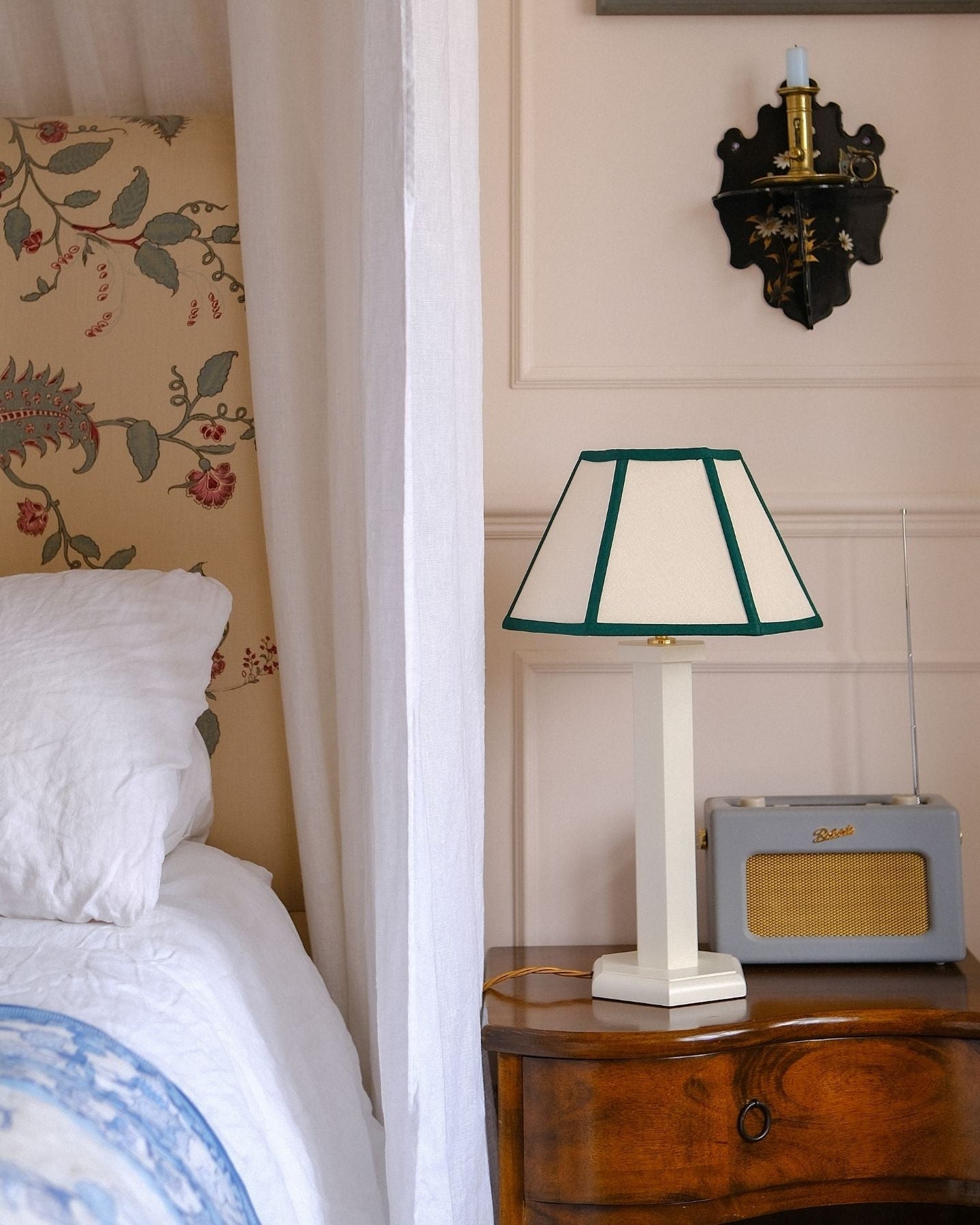 Green Trim Hexagon Small Lampshade and White Hexagon Bedside Lamp - Issy Granger 