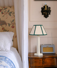 Green Trim Hexagon Small Lampshade and White Hexagon Bedside Lamp - Issy Granger 