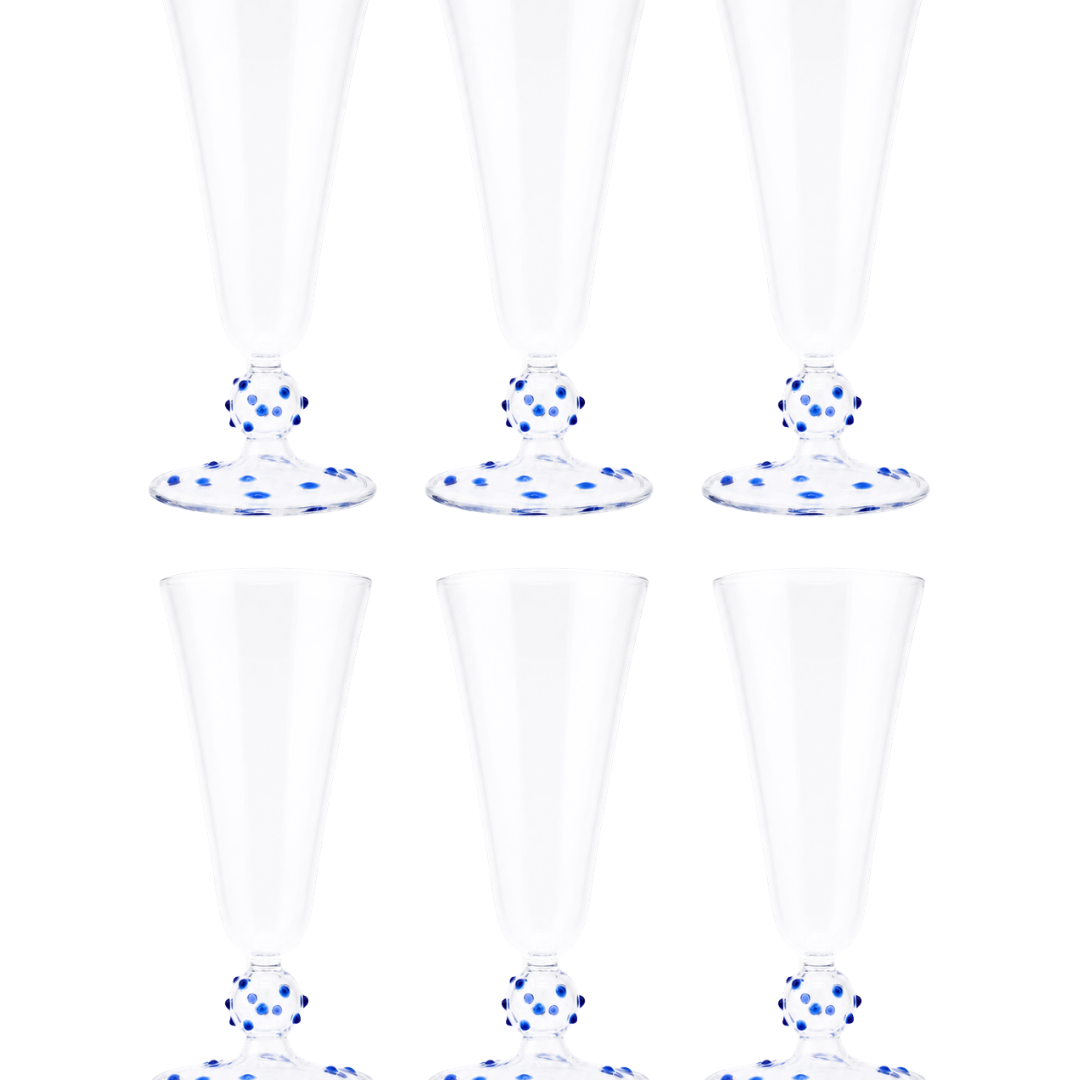 Blue Pom Champagne Flute Set of Six-Issy Granger