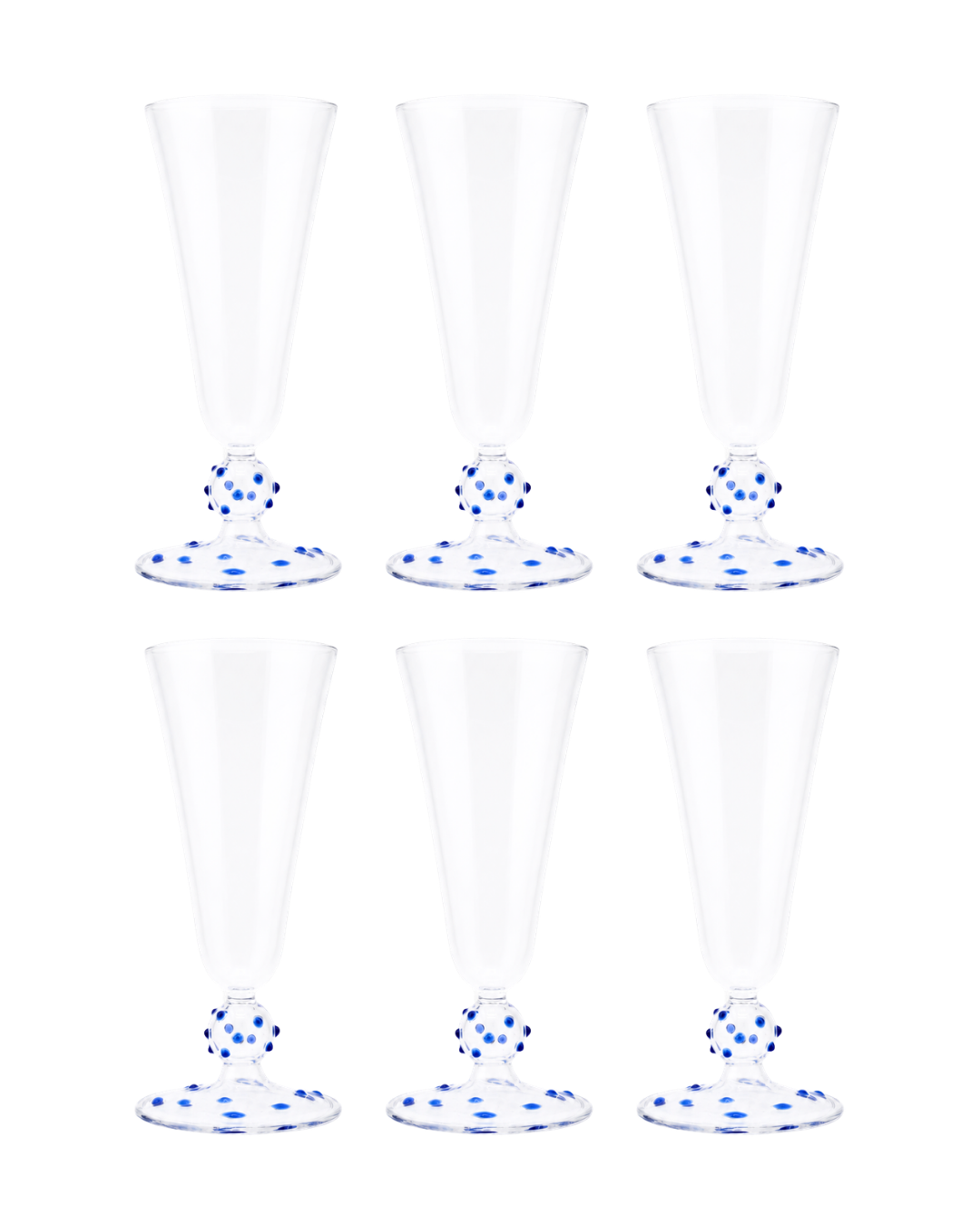 Blue Pom Champagne Flute Set of Six-Issy Granger