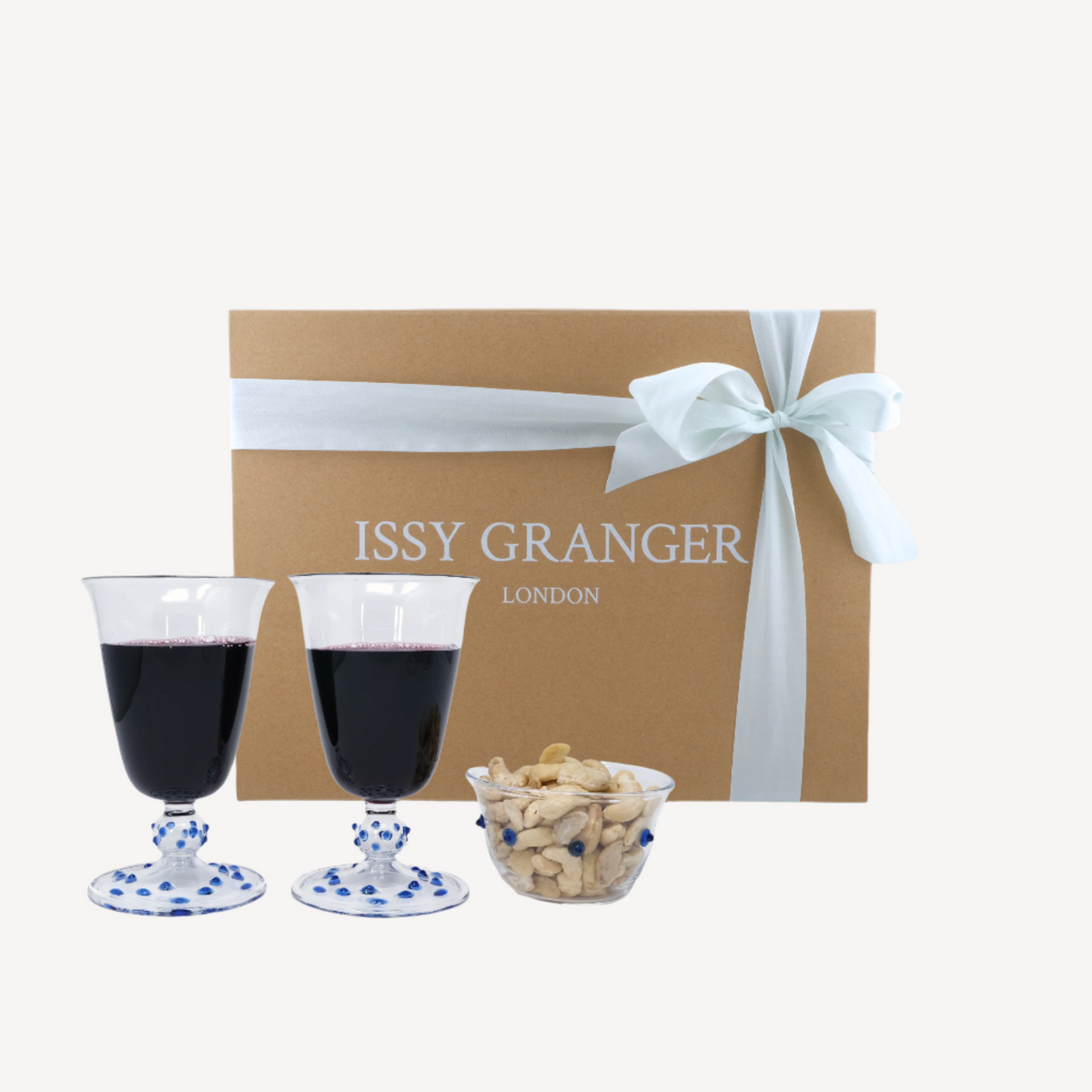 Blue Pom Wine Glass Gift Sets and Bowl Wedding Gift