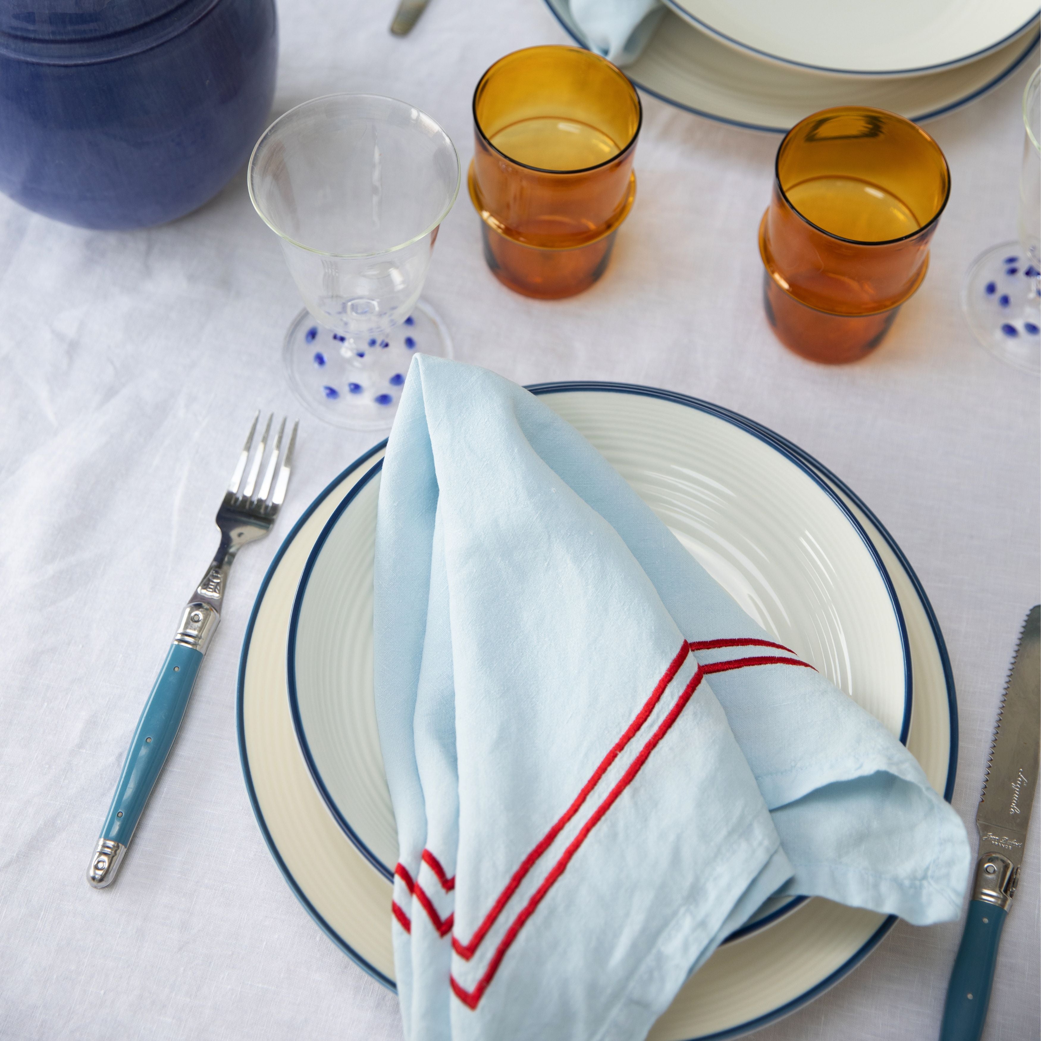 Blue and Red Linen Napkins 