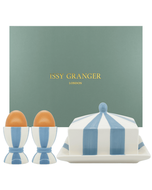 Breakfast Gift Set Blue Butter Dish and Egg Cups Issy Granger 