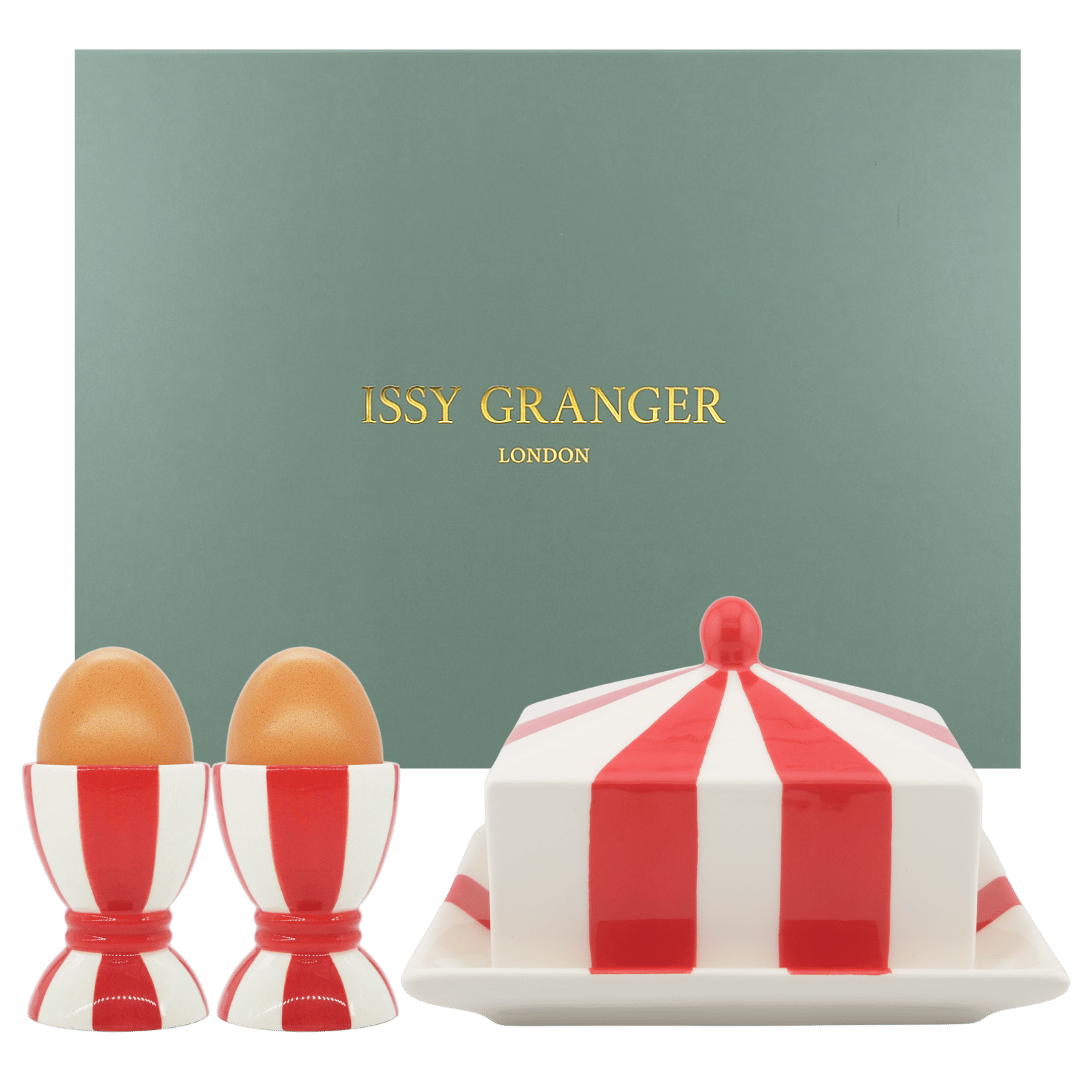 Breakfast Gift Set Butter Dish and Egg Cup Set Red and White Stripes Issy Granger 