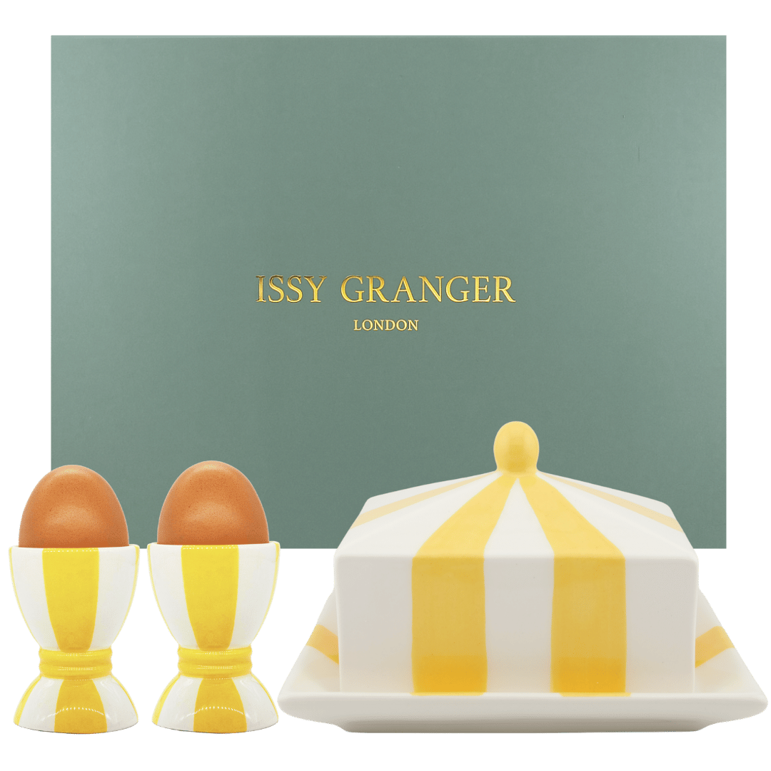 Breakfast Gift Set Butter Dish and Egg Cup Yellow Stripes Issy Granger 