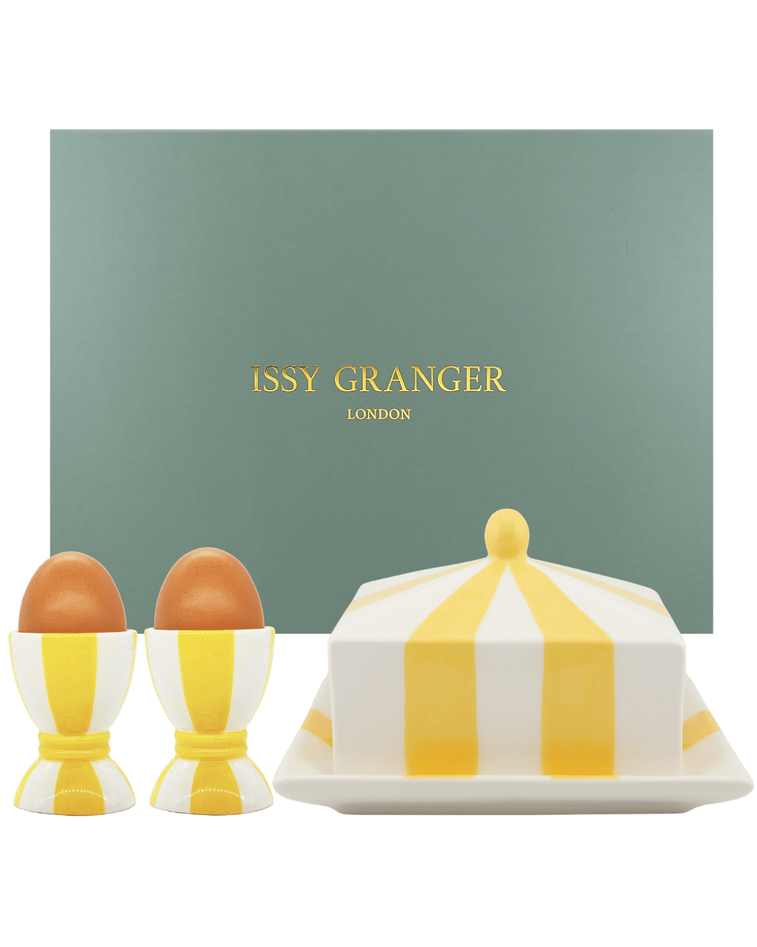 Breakfast Gift Set Butter Dish and Egg Cup Yellow Stripes Issy Granger 