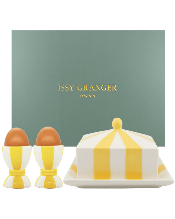 Breakfast Gift Set Butter Dish and Egg Cup Yellow Stripes Issy Granger 