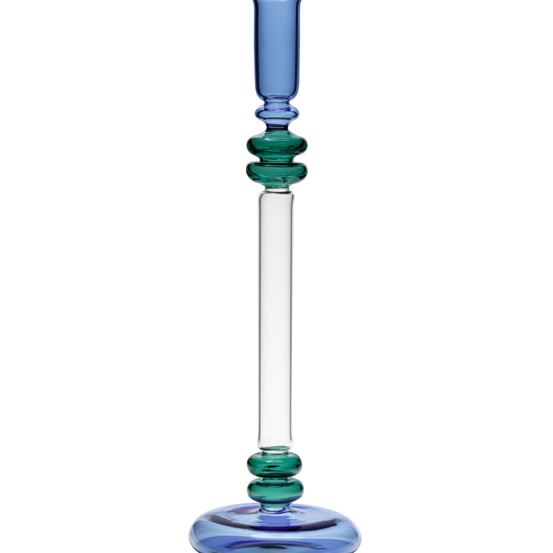 Bugle Glass Candle Holder Candlestick Blue and Teal Issy Granger 