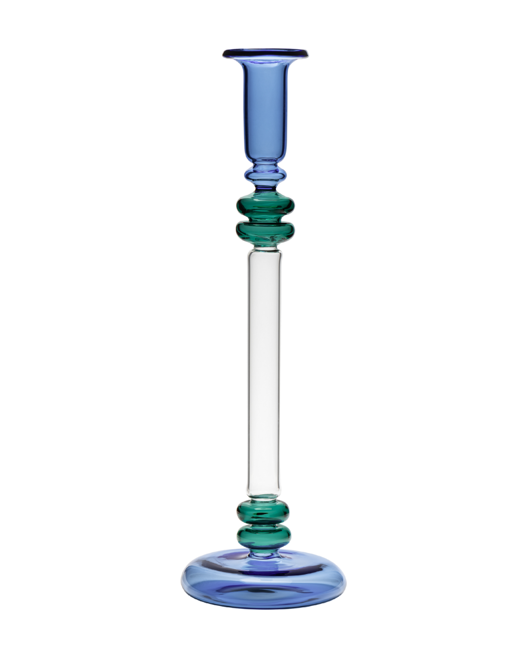 Bugle Glass Candle Holder Candlestick Blue and Teal Issy Granger 