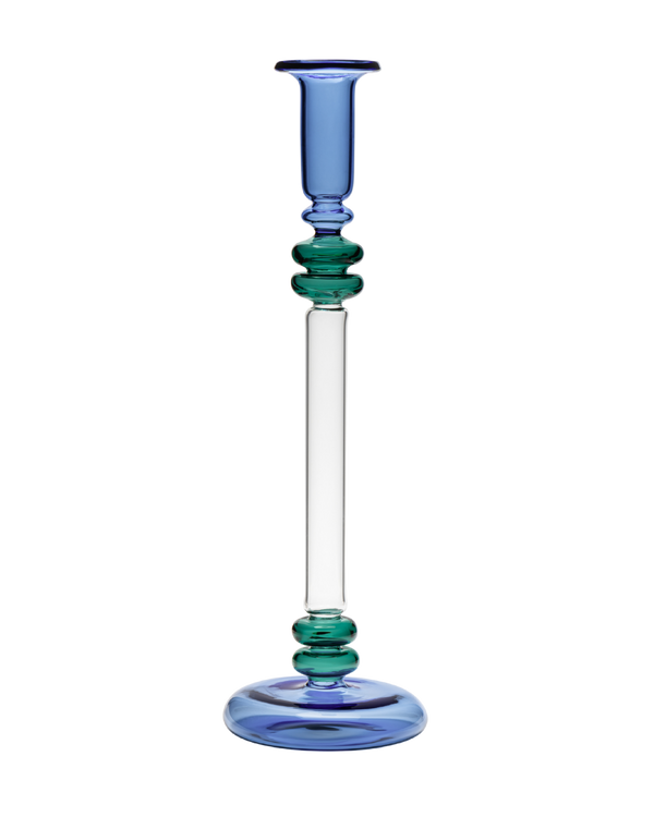 Bugle Glass Candle Holder Candlestick Blue and Teal Issy Granger 