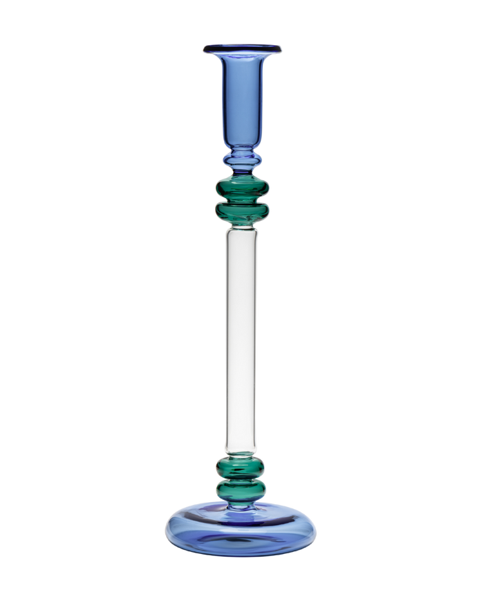 Bugle Glass Candle Holder Candlestick Blue and Teal Issy Granger 