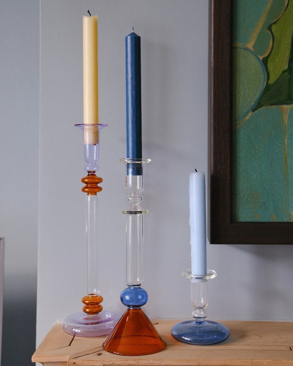 Bugle Glass Candle Holder Candlestick Purple and Amber issy granger 