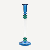 Bugle Glass Cakndlestic - Blue & Teal