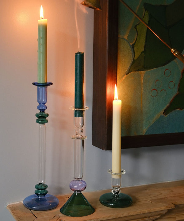 Martini Purple and Teal Glass Candle Holder Candlestick Bugle Glass Candle Holder Blue and Teal Pebble Glass Candle Holder Teal  - Issy Granger 