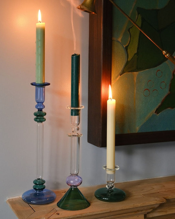 Bugle Glass Candle Holder Candlestick Blue and Teal Issy Granger 