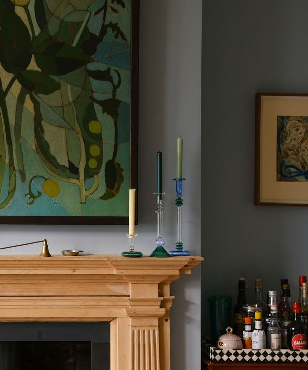 Martini Purple and Teal Glass Candle Holder Candlestick Bugle Glass Candle Holder Blue and Teal Pebble Glass Candle Holder Teal  - Issy Granger 