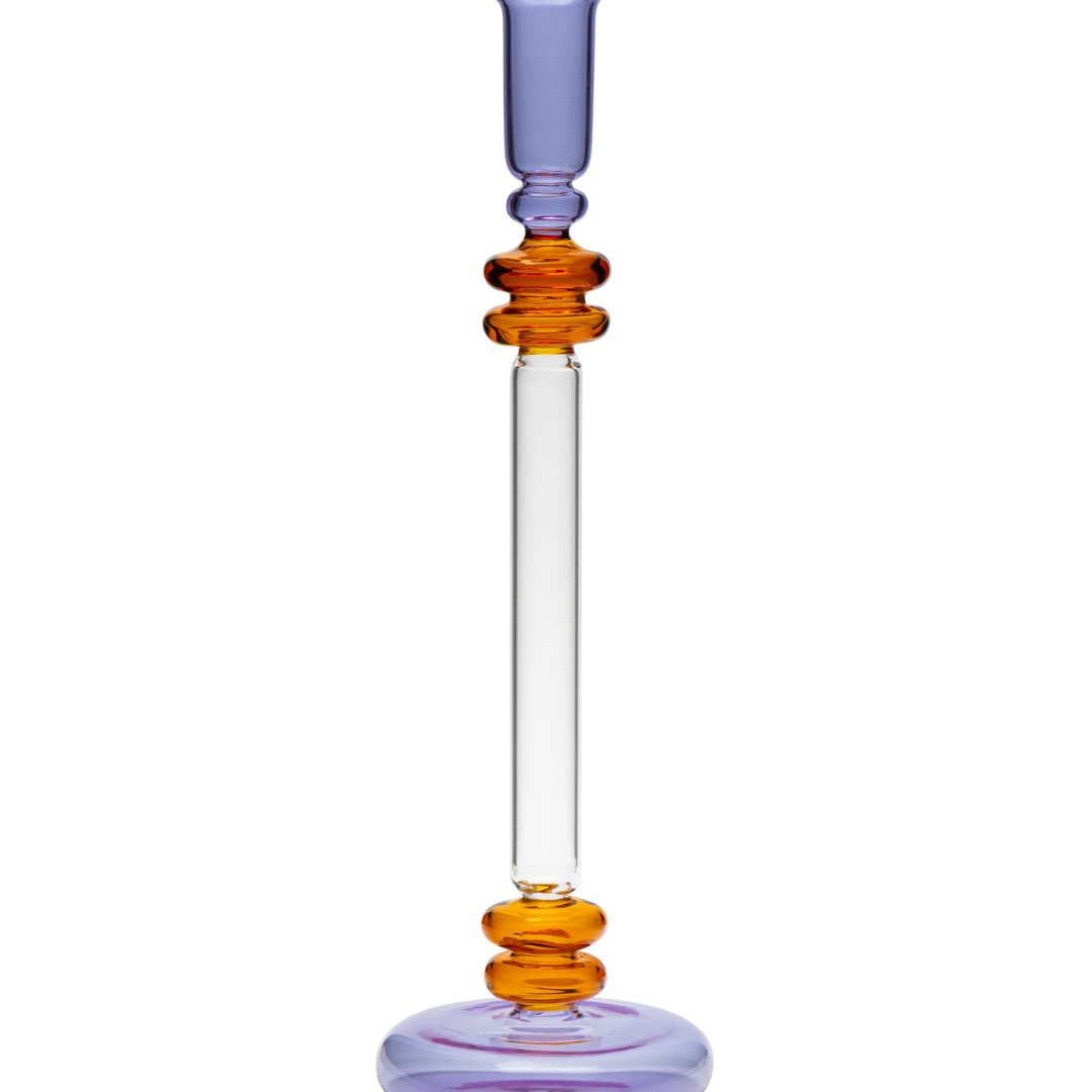 Bugle Glass Candle Holder Candlestick Purple and Amber issy granger 