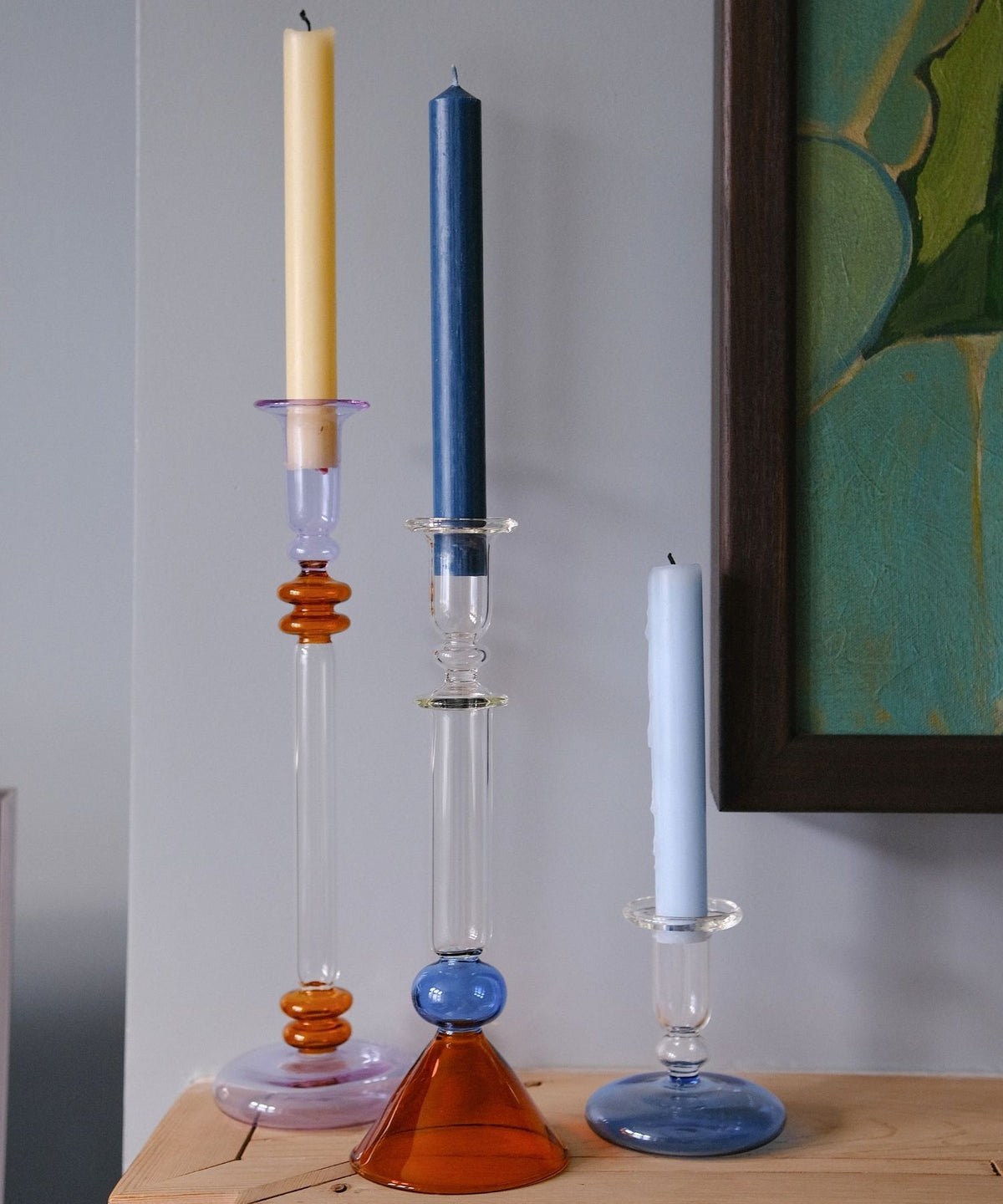 Martini Purple and Teal Glass Candle Holder Candlestick Bugle Glass Candle Holder Blue and Teal Pebble Glass Candle Holder Teal  - Issy Granger 