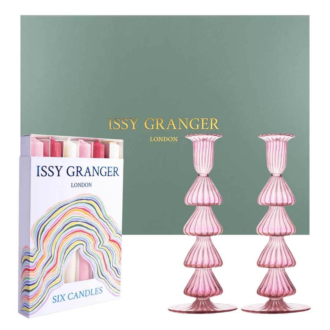 Buto Candlelight Gift Set Pink Glass Candlestick and Candle Gift set Issy Granger 