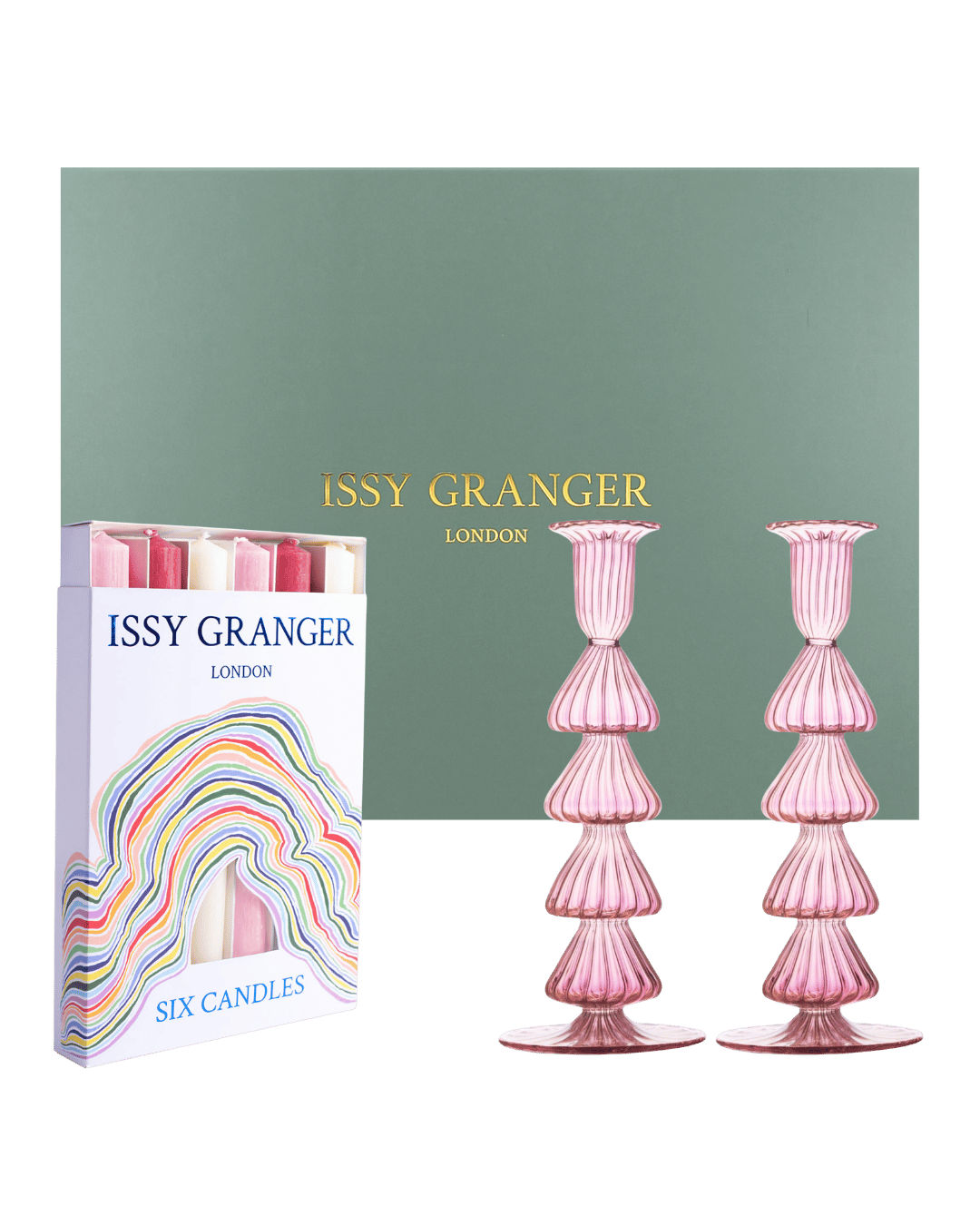 Buto Candlelight Gift Set Pink Glass Candlestick and Candle Gift set Issy Granger 