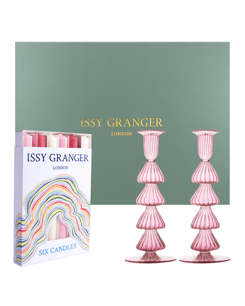 Buto Candlelight Gift Set Pink Glass Candlestick and Candle Gift set Issy Granger 