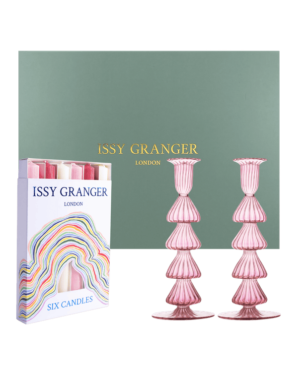 Buto Candlelight Gift Set Pink Glass Candlestick and Candle Gift set Issy Granger 