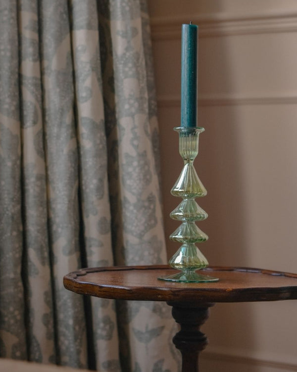 Buto Green Glass Candle Holder Candlestick Issy Granger Dark Green Wax Dinner Candle 