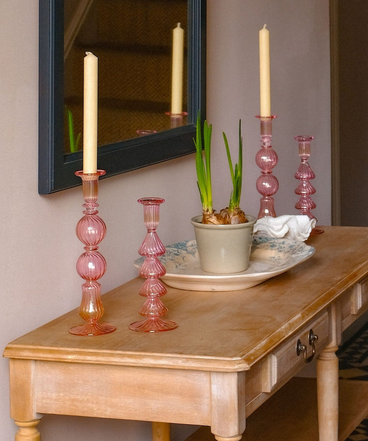 Buto Pink Glass Candle Holder Candlestick Issy Granger 