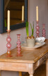 Buto Pink Glass Candle Holder Candlestick Issy Granger Cream Wax Dinner Candle 