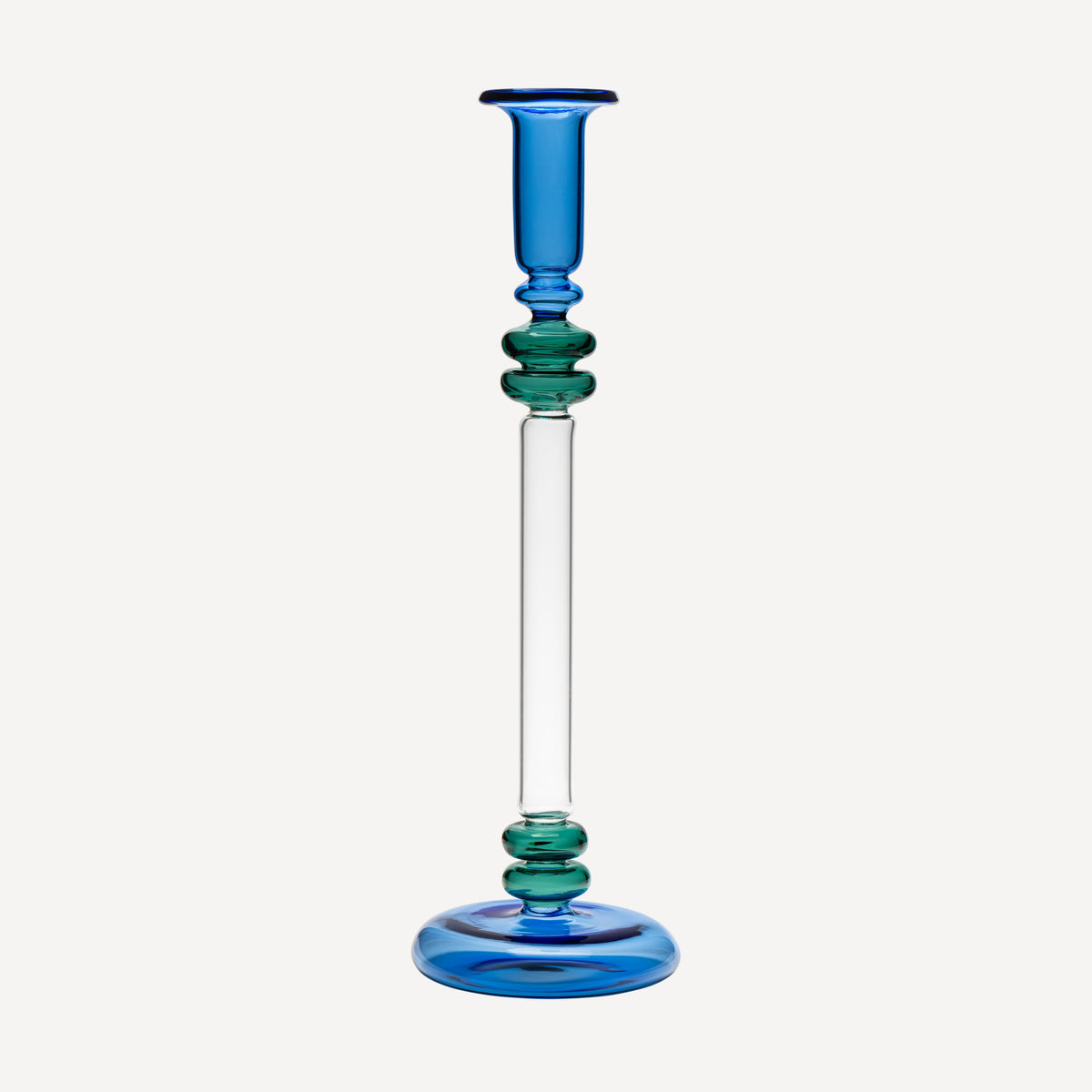 Bugle Glass Candlestick - Blue & Teal