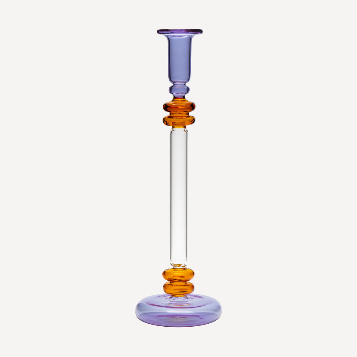 Bugle Glass Candlestick - Purple & Amber