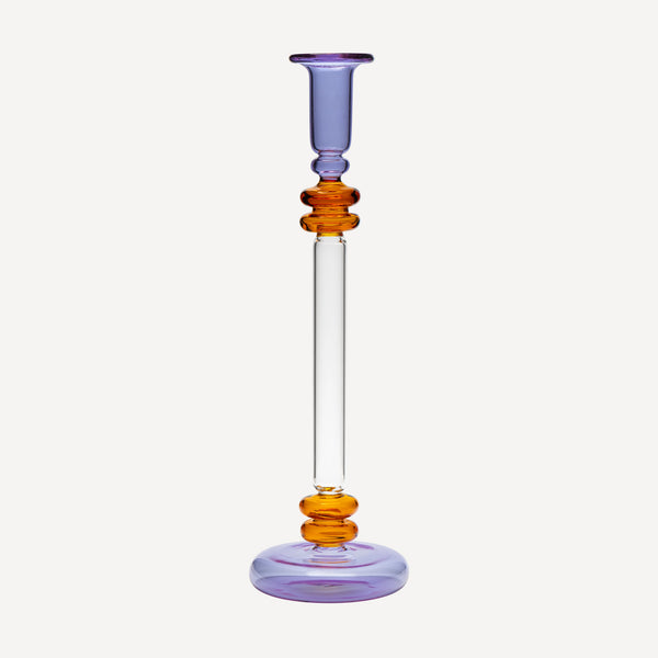 Bugle Glass Candlestick - Purple & Amber