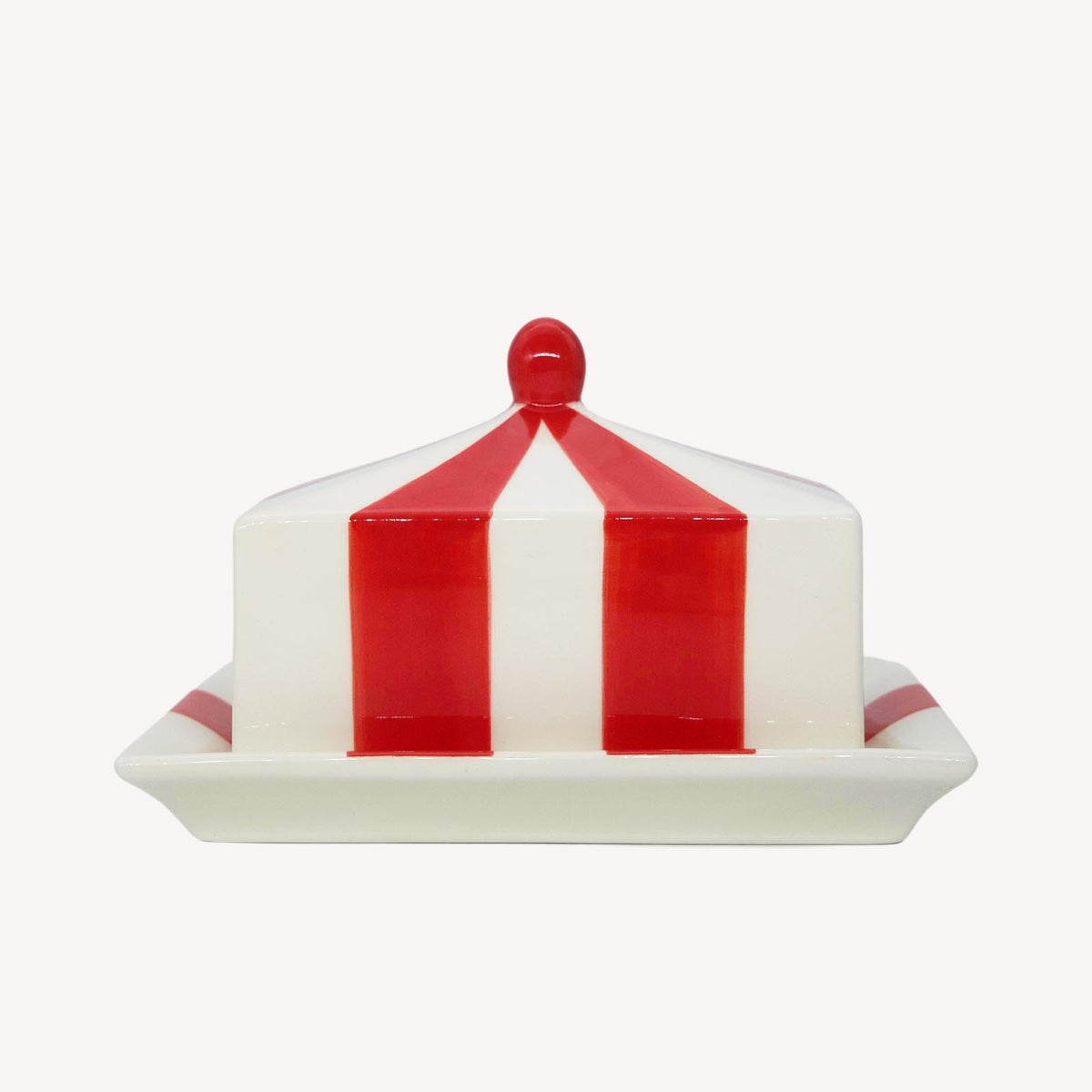 Circus Stripe Butter Dish - Red
