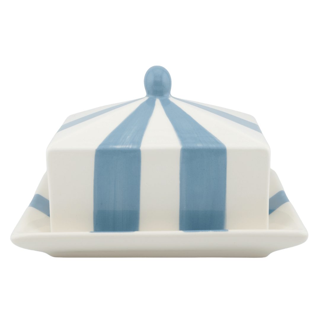 Circus Striped Ceramic Butter Dish Blue and White Stripes Issy Granger 
